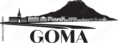 Goma city skyline silhouette vector with mountains and iconic buildings as travel illustration