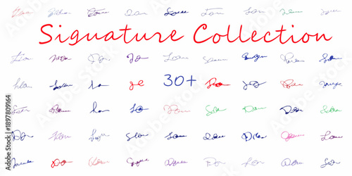 A collection of diverse handwritten signatures in varying colors