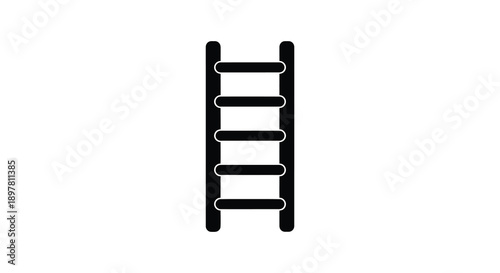 A simple black silhouette depicts a vertical ladder with four rungs against a plain white background high quality