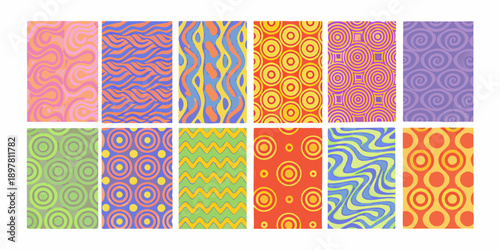 A collection of vibrant colorful and patterned rectangular swatches