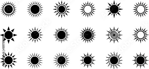 Set of sun icon in silhouette design