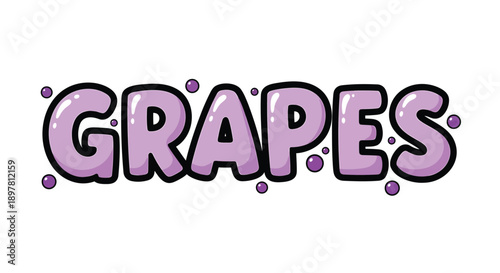Purple 'GRAPES' text with black outline and purple dots, vector illustration, for banner or poster, Isolated on transparent background, png
