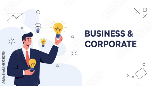 Businessman holding glowing light bulbs, symbolizing innovation and ideas