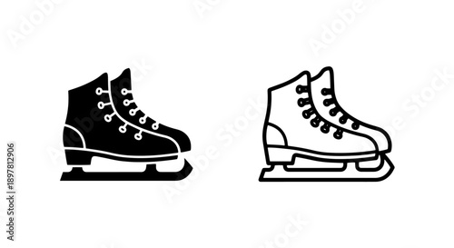 Figure skates icons: solid black and outline, representing ice skating, winter sports, and elegance.