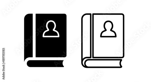 Icons for a book with person silhouette, symbolizing contacts, address book, or personal information