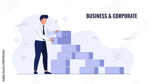 Businessman Building Staircase from Blocks, Business Growth Concept