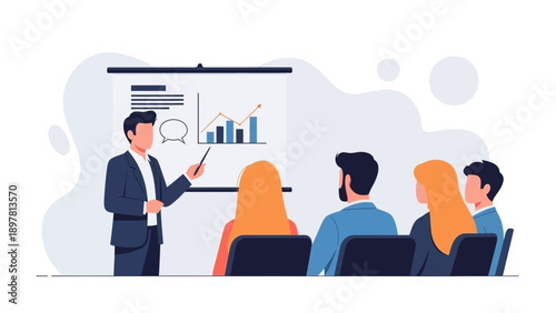 Business Presentation: Speaker Explains Growth Chart to Audience
