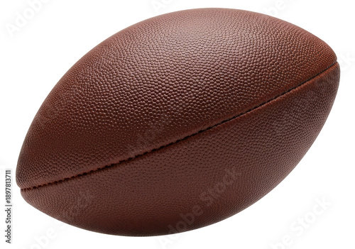 Rugby ball isolated on white background, representing rugby sport, professional athletic equipment, training, match competition, teamwork, strength, fitness, and active lifestyle concept.PNG File.