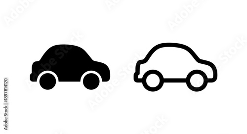 Icon of a compact car, solid and outline styles, perfect for representing personal transport