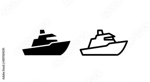 Sleek black and white icons of a powerful motorboat, perfect for marine, travel, and adventure themes.