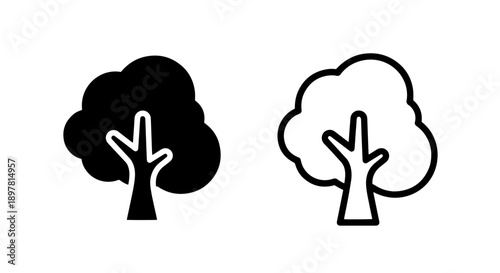 Simple tree icon with a cloud-like canopy, available in solid and outline versions for graphic use.
