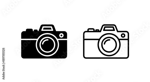 Retro camera icon in solid black and outline styles, representing photography and vintage equipment