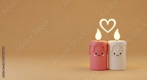 Adorable cartoon candles with a glowing heart on a warm background.