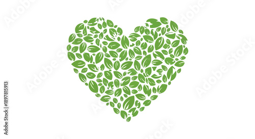 Green Leaf Heart Shape Vector Logo. Eco-Friendly, Nature Love, and Sustainable Living Symbol on White Background.
