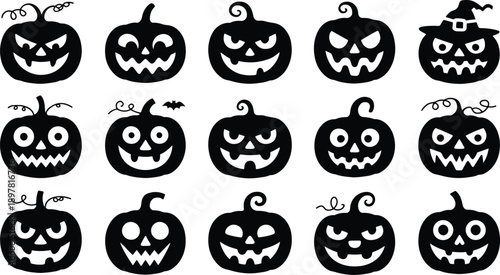 Collection of Halloween JackoLanterns with Various Faces