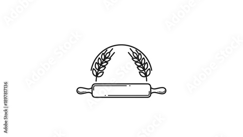 Bakery Rolling Pin and Wheat Ears Logo