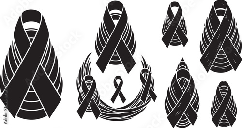 Black awareness ribbons in various shapes and sizes collection