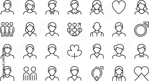 Diverse Set of People Icons Representing Various Professions and Identities