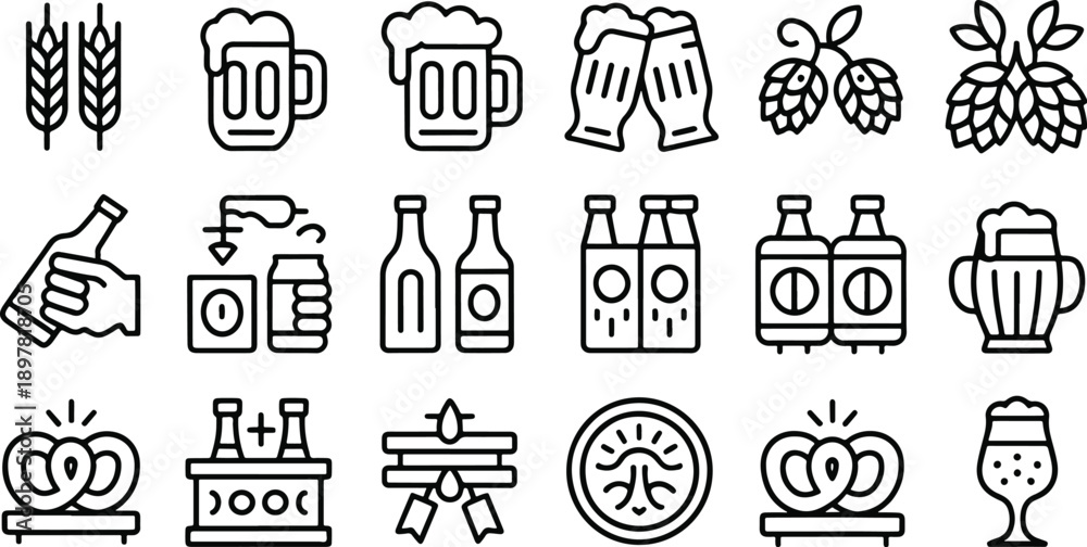 Fototapeta premium Icon Set of Beer and Brewing Elements