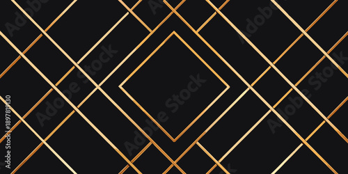 Geometric pattern of intersecting gold and orange lines on a black background