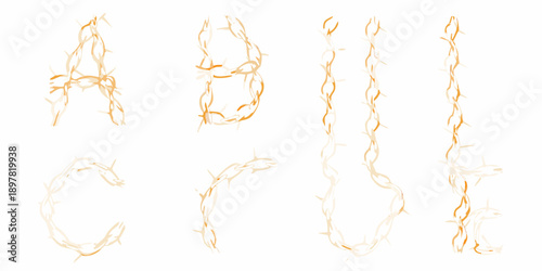 Barbed wire forming letters a b c and a vertical line