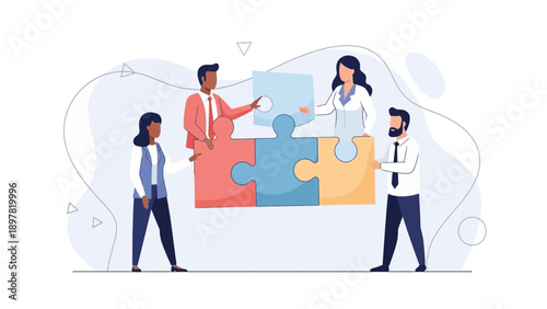 Diverse team building puzzle, collaboration and teamwork concept, business strategy