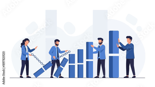 Business Team Building Growing Bar Chart Success Strategy