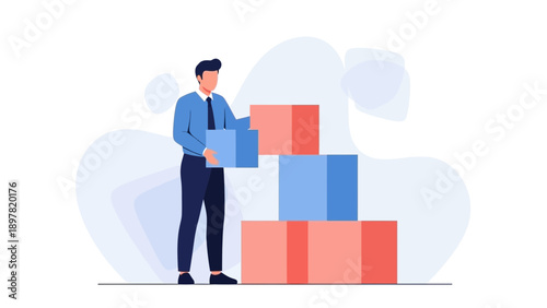 Businessman Stacking Boxes for Growth and Success