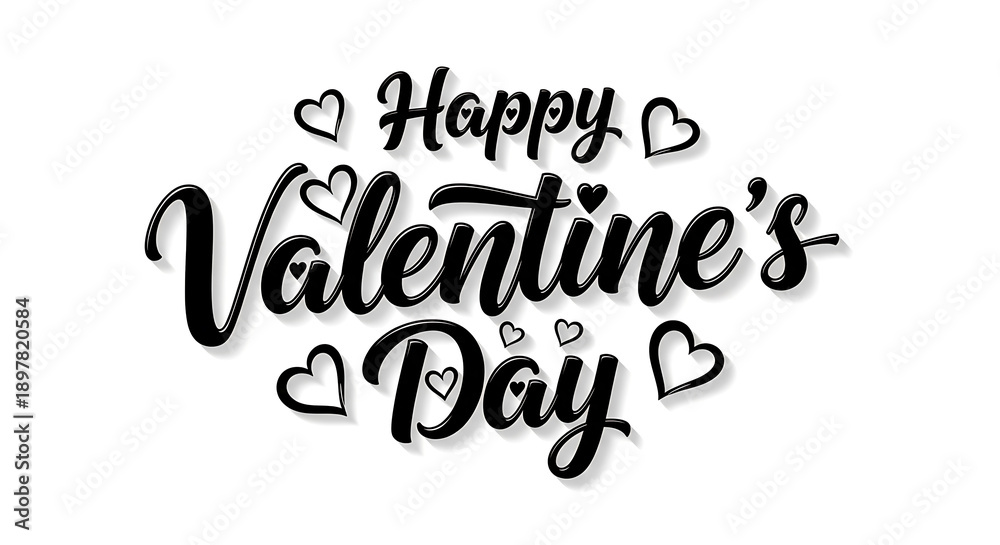 Obraz premium Valentine's Day greeting card with elegant black typography and heart motifs on a clean background