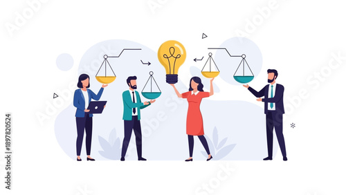 Teamwork Idea Innovation Business Concept Balance Scales Lightbulb