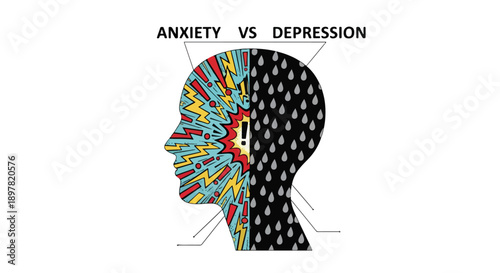 Anxiety versus depression mental health comparison illustration