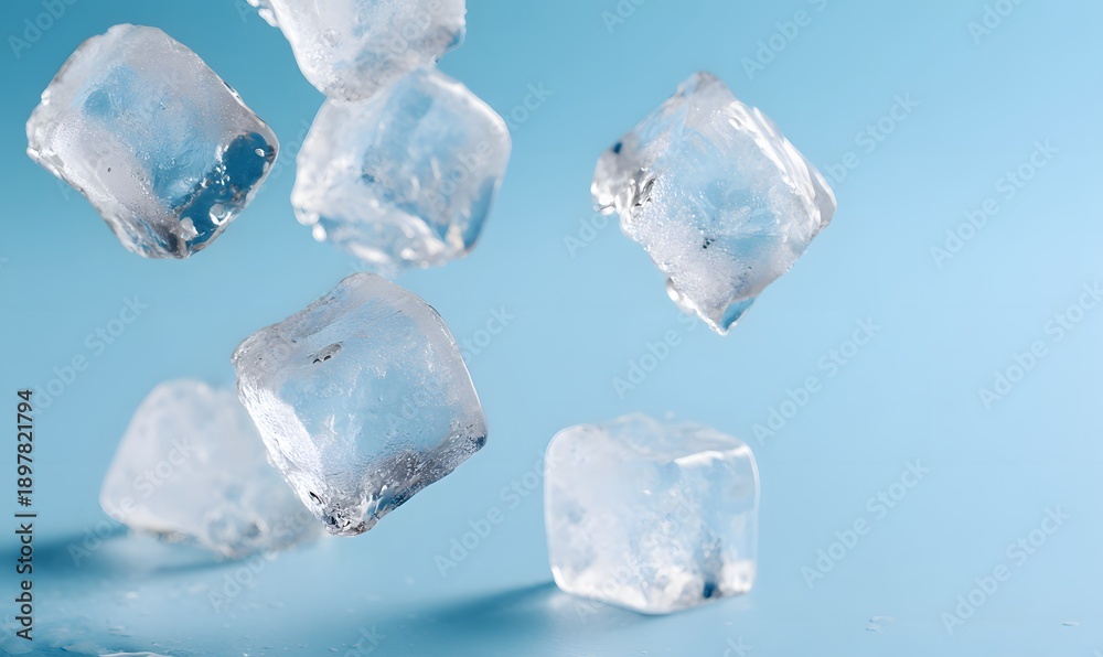Obraz premium falling ice cubes on the light blue background