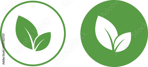 Eco friendly green leaf icons, organic nature symbols, bio product labels, vegan food emblems, environmental sustainability signs, natural health badges, herbal.
