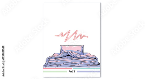 Graphic representation of a bed and bedding with abstract elements