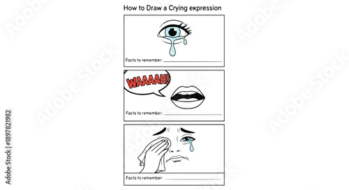 Guide to drawing crying face expression with illustrations