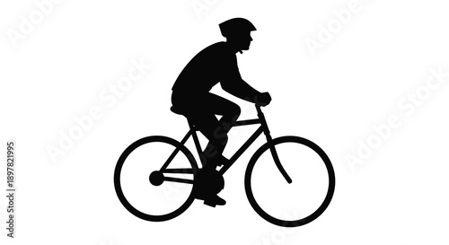 A stark black silhouette depicts a cyclist riding a bicycle in profile showcasing movement and athleticism high quality