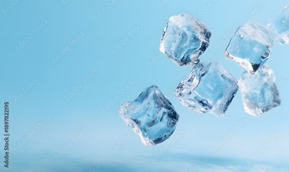 Obraz premium falling ice cubes on the light blue background