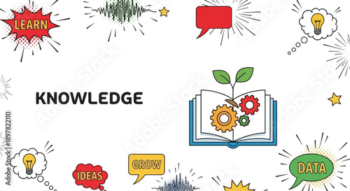 Knowledge and learning concept with book and gears