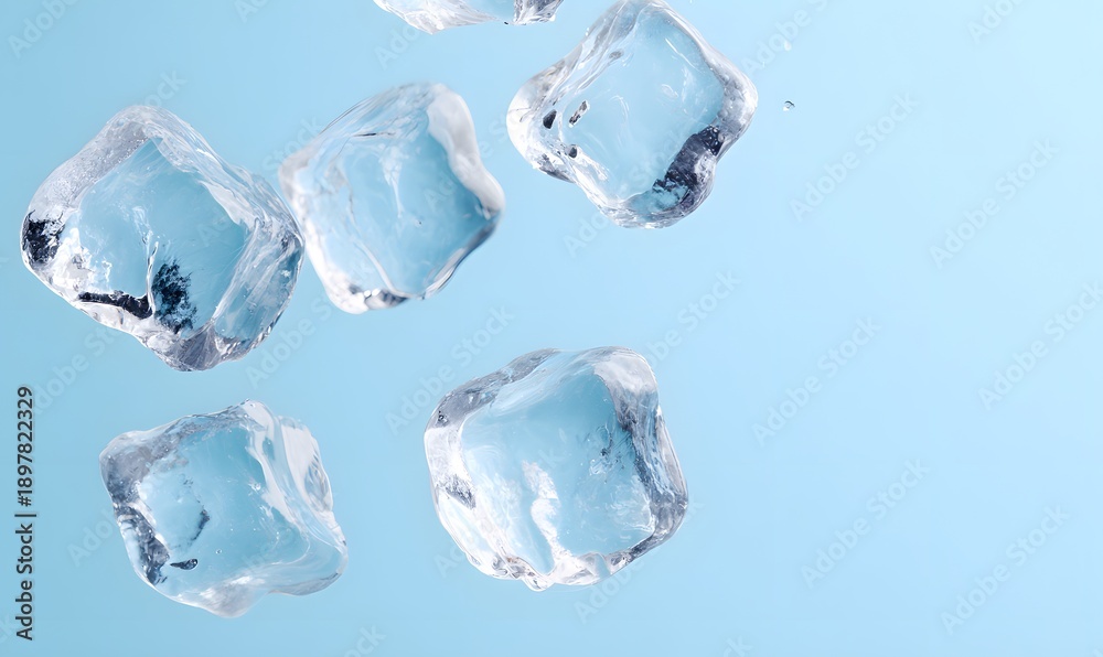 Fototapeta premium falling ice cubes on the light blue background