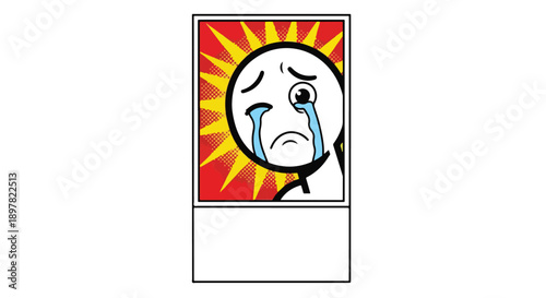 sad face with tears and red sunburst background graphic