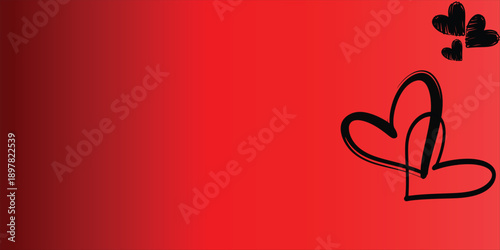 Vibrant red background featuring two interconnected black hearts symbolizing love connection romance emotion high quality professional modern graphic design