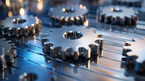 Wallpaper Mural Metallic gears on a reflective surface showcasing intricate details and industrial design in a dynamic engineering context Torontodigital.ca