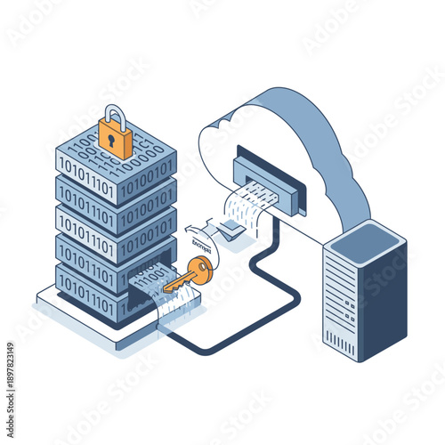 Cloud Data Storage and Security Concept with Server and Database.