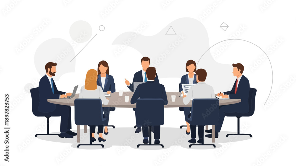 Obraz premium Team Meeting Around Conference Table - Business Collaboration and Discussion