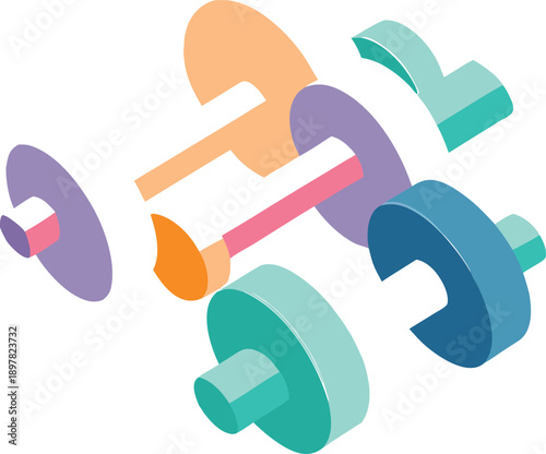 Abstract Floating Geometric Components Illustration in Modern 3D Style