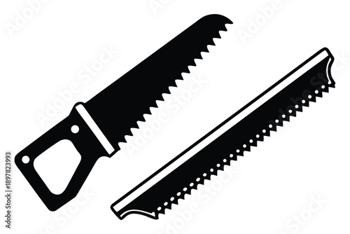 Black and White of Two Saws Isolated on White Background hand saw tool
