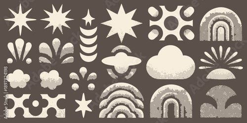 Abstract celestial and botanical shapes in a neutral color palette