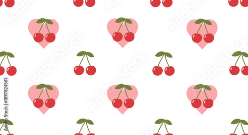 A pattern of cherries and hearts.