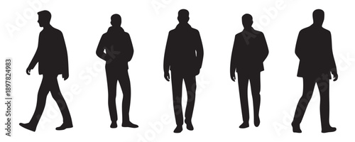Silhouettes of Men Walking and Standing in Casual Outfits and Jackets