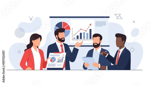 Diverse business team analyzing financial charts and graphs during a meeting